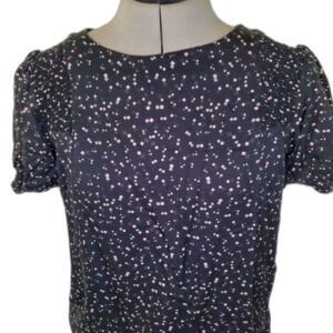 Van Heusen Blouse Women's Small Blue Pink Cream Short Sleeve Shirt Key Hole Top